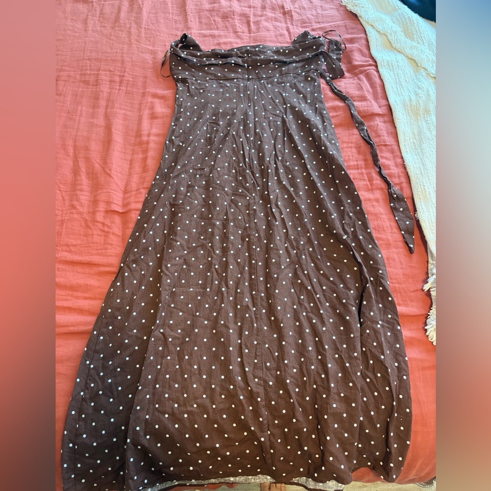 Zara brown linen polka dot halter midi dress - Picture 5 of 6